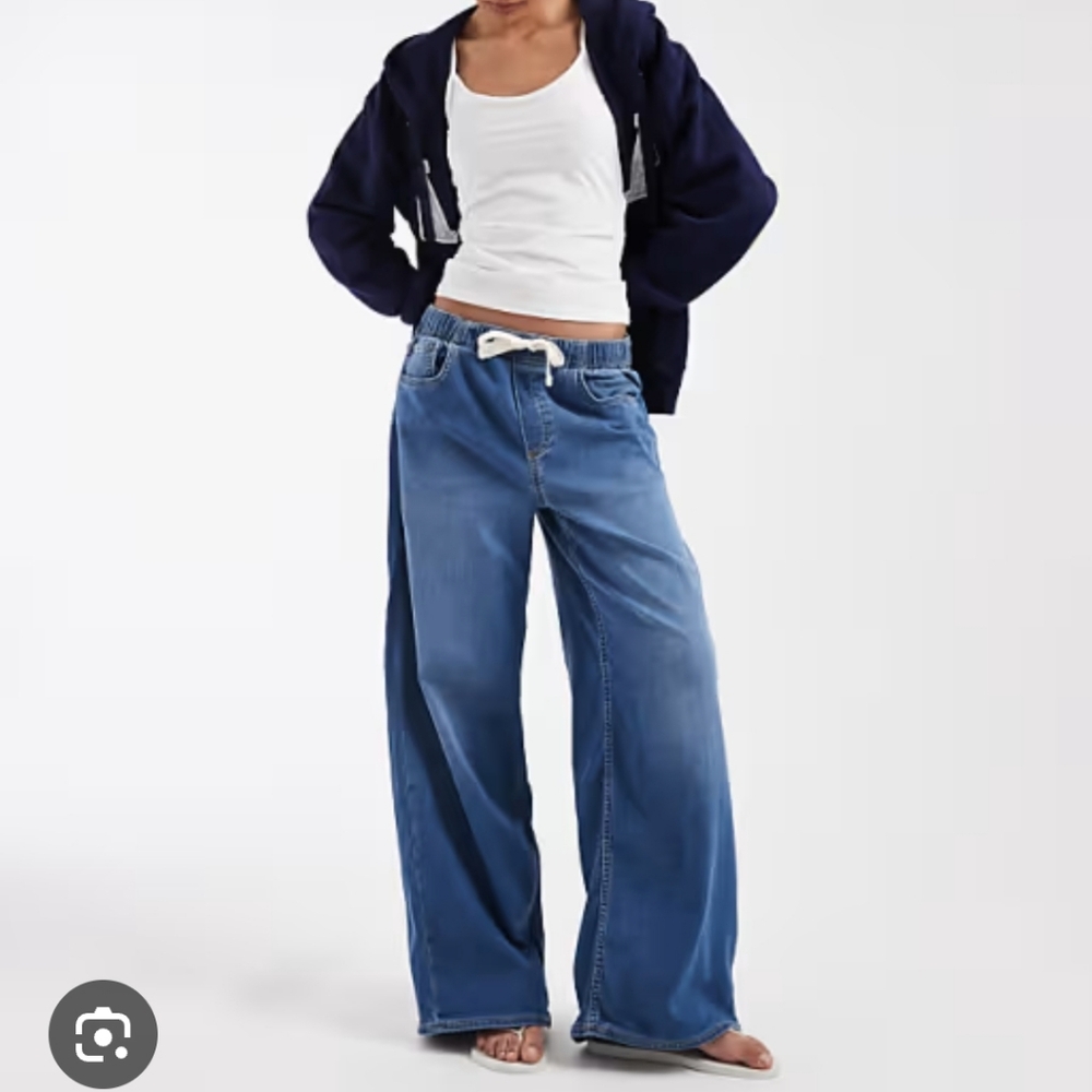 GAP Tie Waist Drawstring Wide Leg Jeans